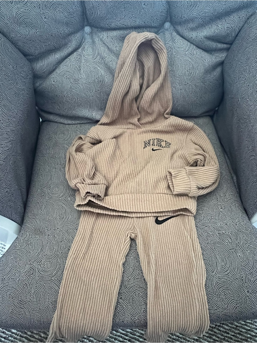 Nike Kids Tan Ribbed Hoodie & Jogger Set